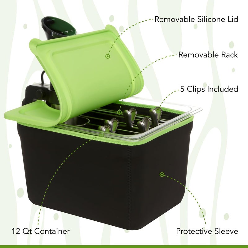 COSPARX Sous Vide Container 12 Qt Compatible with Anova All Models,Breville Joule, Instant Pot Sous Vide Cooker, Includes Universal Silicone Lid - Removable Rack with 5 Stainless Steel Clips-Insulation Sleeve - Image 2